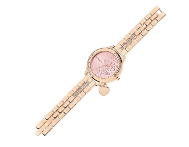 Orologio a quarzo in metallo oro rosa con cristalli